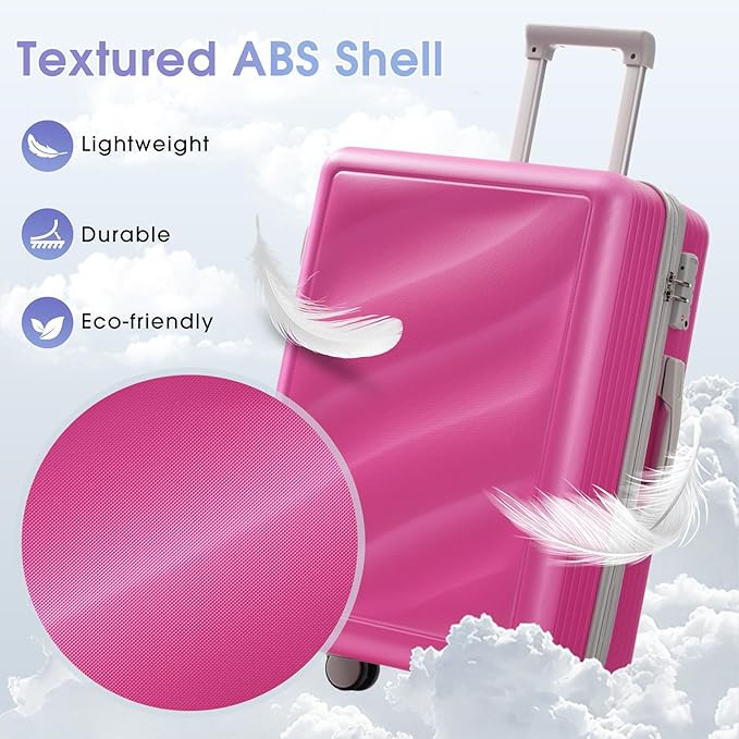 Luggage Sets 3 Piece with Double Spinner Wheels, Carry on Hardshell ABS Suitcases Set with TSA Lock, Lghtweight Checked Luggage for Different Travelling (Pink, 20"/24"/28")