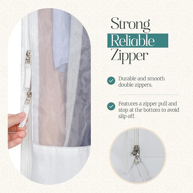 Premium 60” Cotton Garment Bag For Hanging Clothes And Storage | Wide 6” Gusset & 4 Cedar Blocks For Fresh Smell And Clothes Protection | Best For Fur Coats, Long Dresses, Gowns, Tuxedos and more