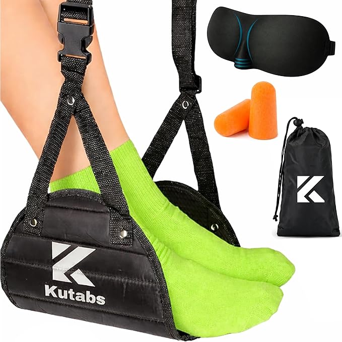 Foot Hammock for Plane Travel- Airplane Foot Hammock and Plane Foot Rest - Ultimate Travel Accessories with Sleep Mask and Ear Plugs (One Pack Foot Hammock)