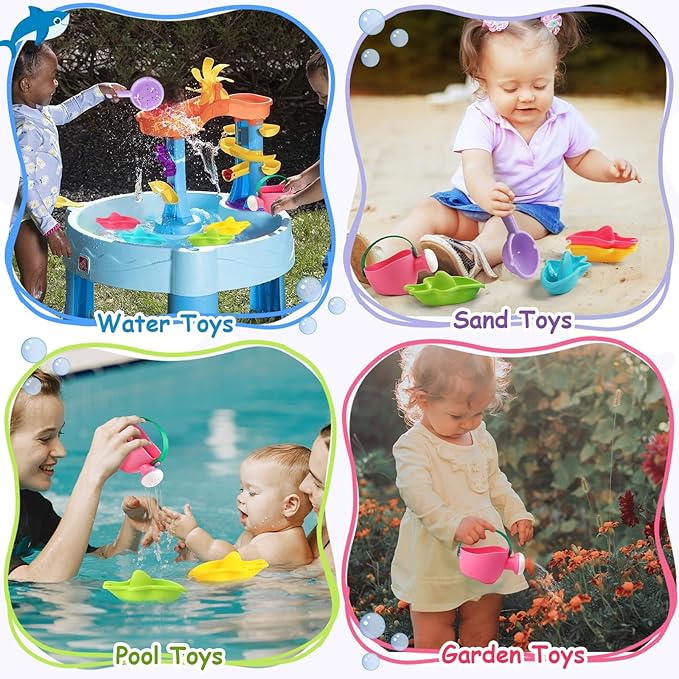 Fajiabao Bath Toys for Kids Ages 1-3 Toddler Bath Toys Mold Free for 2-4 Stacking Boat Water Table Pool Sand Bathtub Sensory Toys for Girls Boys Gifts