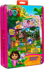 Dora Magnetic Playset, 75 Characters & Accessories, Reusable Storage Tin and Play Scene, Fun Toddler Toys, Mess Free Airplane Toy, Travel Games & Road Trip Essentials, 4 Year Old Girl Birthday Gifts