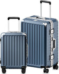 Luggage Sets with Spinner Wheels, 8010S Aluminum Frame Zipperless Polycarbonate Hard Shell Suitcase Sets (ZX-Core, Blue, 2 Piece (20/28))