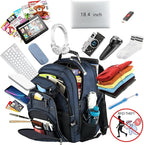 VECKUSON 18.4 Laptop Backpack for unisex, 60L Extra Large Gaming Laptops Back Bag,TSA Friendly Flight Approved and RFID Anti-Theft Pocket Heavy-duty Pack,21.3 * 15.7 * 11.8inch Blue