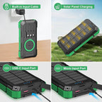 Solar Charger Power Bank 49800mAh Portable Solar Panels 22.5W Wireless Fast Charging with 6 Outputs for Cell Phones, Built in 4 Cables,USB C Waterproof Battery Pack for Camping,LED Flashlight