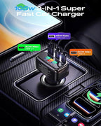 105W USB C Car Charger with Digital Color Display, 3-Port Fast Charging Cigarette Lighter Adapter for iPhone 17/16/15 Pro Max, Samsung S26, Travel Car Accessories Gifts for Men Women + 3FT USB-C Cable