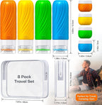 Travel Bottles for Toiletries 8 Pack: TSA Approved 3oz Leak Proof Containers - Silicone Squeezable Bottles for Shampoo Lotion - Travel Essentials for Women Men with Clear Bag