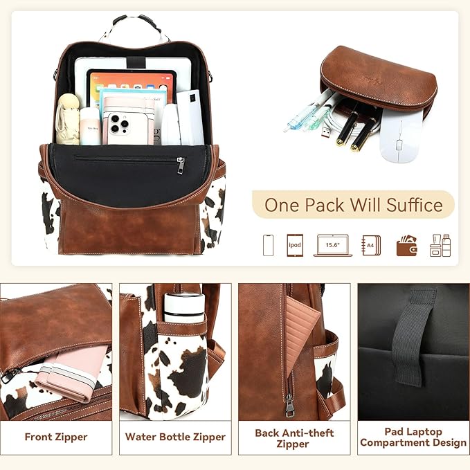 AGLOD Vegan Leather Laptop Backpack for Women 15.6 Inch Work Backpack Purse for Travel College
