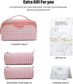 BOYATU Travel Makeup Bag Cosmetic Bags for Women: Large Capacity 3 Pcs Set Make up Bag with Compartments - Waterproof Vegan Leather Toiletry Organizer Bags with Handle (M-79Pink)