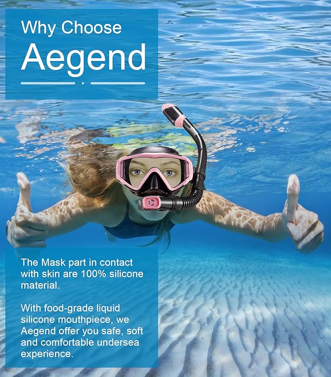 Aegend Snorkeling Gear for Adults Youth Kids, Snorkel Mask with Top Dry Valve - Panoramic View Anti-Leak and Anti-Fog with Mesh Bag for Snorkeling, Scuba Diving, Freediving & Swimming