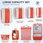 10 Set Compression Packing Cubes for Travel Essentials,Compressible Expandable Packing Cubes for Suitcase,OlarHike Luggage Organizer Bags for Travel,Handy Helper for Organizing Clothes(Orange)