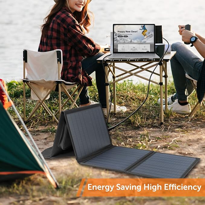 40W 18V Foldable Portable Solar Charging Panel,for Portable Power Station and USB Devices,3 Outputs Type-C/USB QC3.0/DC for Multi Devices,High Conversion Efficiency.,Black,SFZD-40