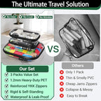 YQBRAO 3-Pack Clear Hard Shell Zipper Case Black, 1.2mm Heavy-Duty Crush-Proof Travel Makeup Bag, TSA Approved Clear Zipper Pouches, Rigid Toiletry & Diaper Bag Organizer for Tech, Toys & Art Supplies