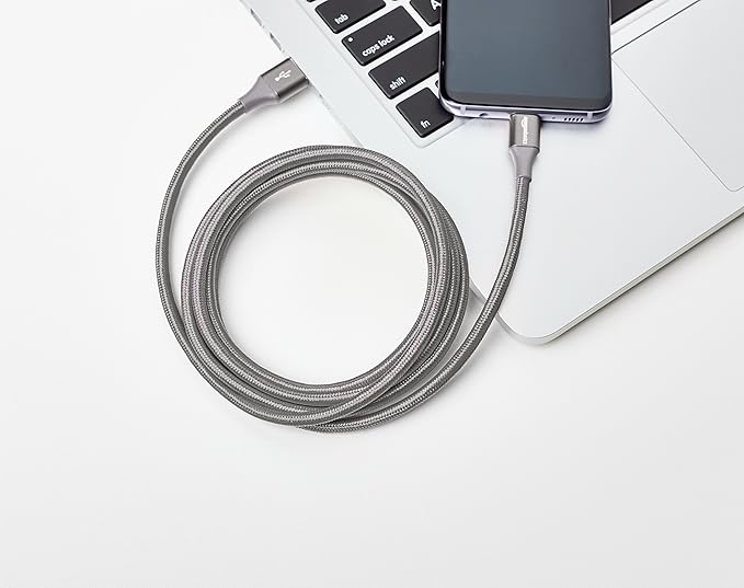 Amazon Basics USB-C to USB-A 3.1 Gen 1 Fast Charger Cable, Nylon Braided, 5Gbps High-Speed for Apple iPhone 16/15, iPad, Samsung Galaxy, Tablets, Laptops, 6 Foot, Dark Gray