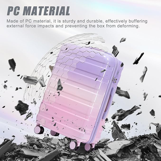 Merax Suitcase Set, Hardshell PC Luggage Sets 3 Piece with Spinner Wheels,Durable Suitcase with With Printed pattern and Combination Lock,Lightweight 20" 24" 28",Purple Pink