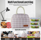 douyadady Lunch Bag Women/Men Lunch Box Women/Men (Grey+White Blocks)
