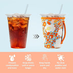 KJQJLY 3 Pack Reusable Iced Coffee Sleeves for Iced Coffee Cups or Drinks Reusable Neoprene Insulated Sleeves for Hot and Cold Drinks from Starbucks, Dunkin, And More (Summer Abstract Flower)