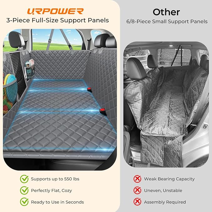 URPOWER 2026 Upgraded Back Seat Extender for Dogs - Large Hard Bottom Dog Car Seat Cover Holds 550lbs, Waterproof Dog Hammock Pet Bed with High-Density Foam Non-Slip Backseat Protector