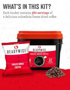 ReadyWise Emergency Food Supply - 360 Servings Freeze Dried Coffee Bucket, Survival Food, Instant Coffee Packets for Backpacking, Camping Essentials & Prepping Supplies, up to 15 Year Shelf Life