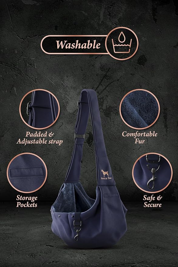 Noah & Paw Dog Sling Carrier for Small Dogs 3-10lb, Dog Sling for Small Dogs and Cats, Dog Carrier with Adjustable Padded Strap, Premium Twill, Lined with Fur, Double Safety Feature, Machine Washable