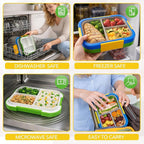 EASYFUN Bento Box Adult, Lunch Box, 3-Compartment Lunch Containers, Drop-Proof, Dishwasher Safe & Made with BPA-Free Materials (Blue green)