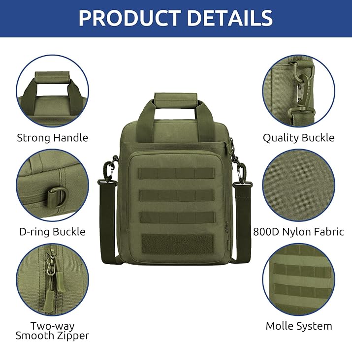 ZHIERNA Tactical Messenger Bag, Tactical Briefcase Laptop Bag Heavy Duty MOLLE Shoulder Pack Handbag for Men(Patch Included)