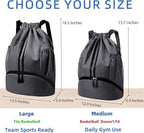 JELUTAR Drawstring Backpack Gym Bag with Shoes Compartment for Soccer, Basketball, Swim, Water-Resistant String Backpack Beach Cinch for Women Men, Dark Grey
