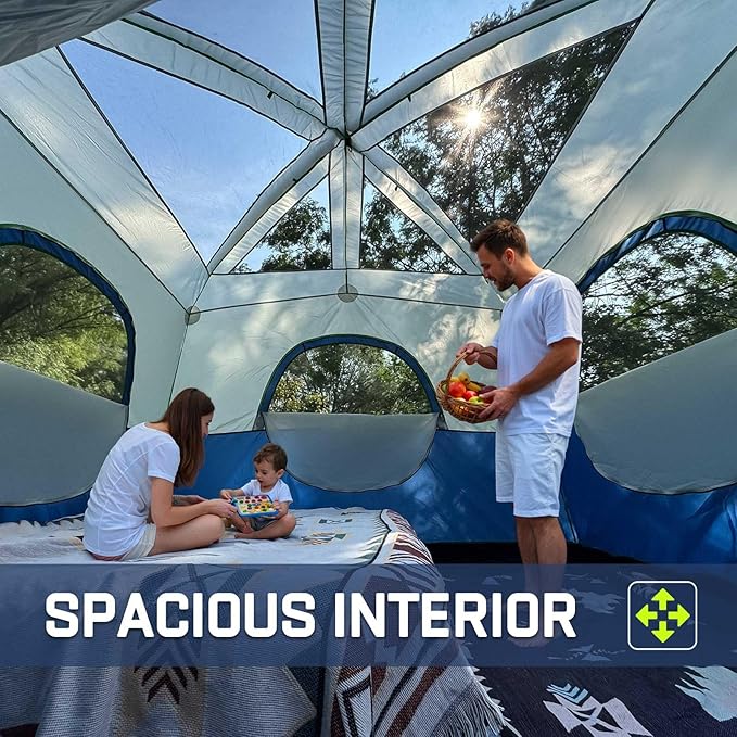 Happy Travel Tent 6 Person Tents for Camping, Waterproof Easy Setup Camping Tent with Rainfly, Portable Large Family Cabin Tent with 5 Large Mesh Windows and Carry Bag for Outdoor Camping & Hiking