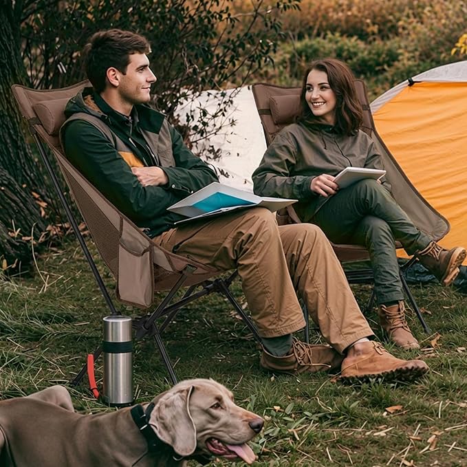 Overmont Portable High-Back Camping Chair - 440LBS Support Oversized Lightweight Folding Backpacking Chair for Adults - Compact with Detachable Pillow for Outdoor Travel Hiking Beach Fishing