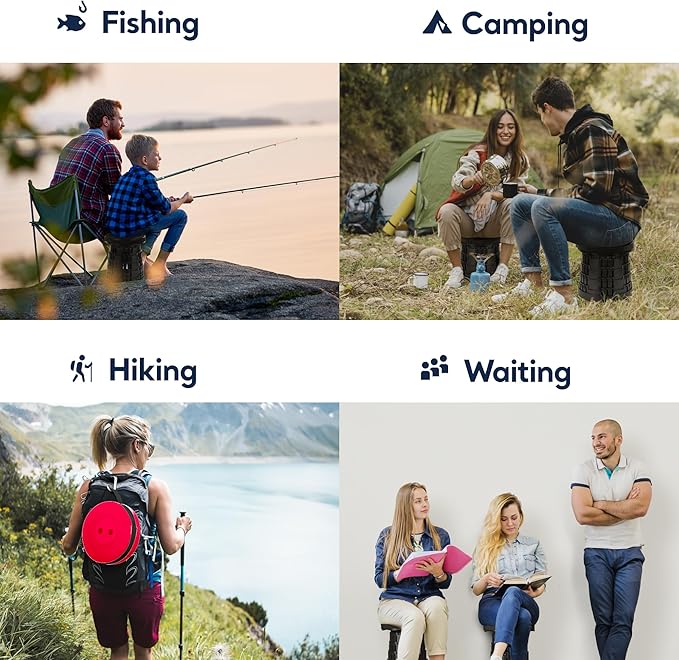 Upgraded Collapsible Stool 2-Pack, 620lbs Max Weight, Lightweight Yet Sturdy, Portable Retractable Foldable Telescoping Camping Stool for Adults Outdoor Fishing Hiking Travel BBQ