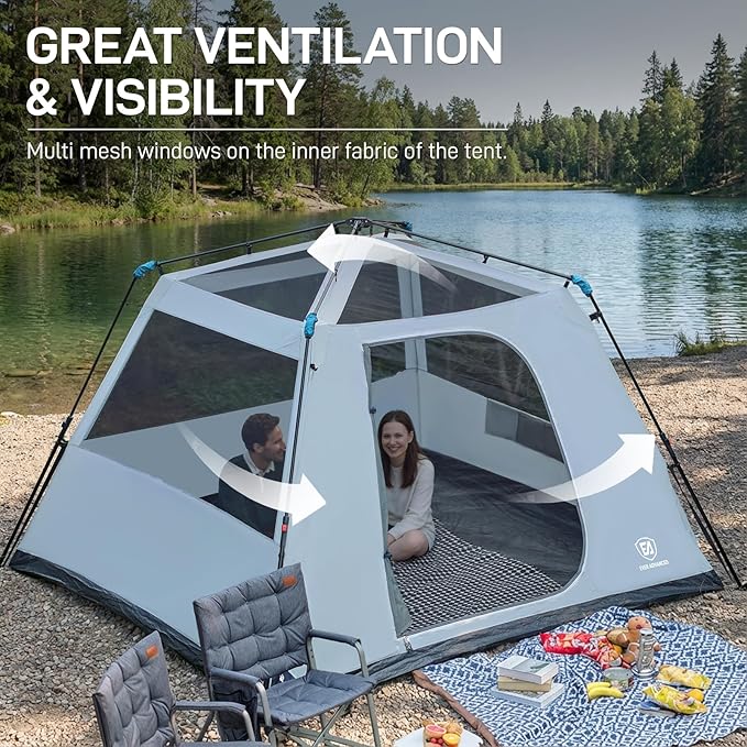 EVER ADVANCED Blackout 6 Person Camping Tent, Instant Cabin Tent for Family with Vestibule and Large Mesh Windows, 60s Easy Setup, Double Layer, Water-Resistant