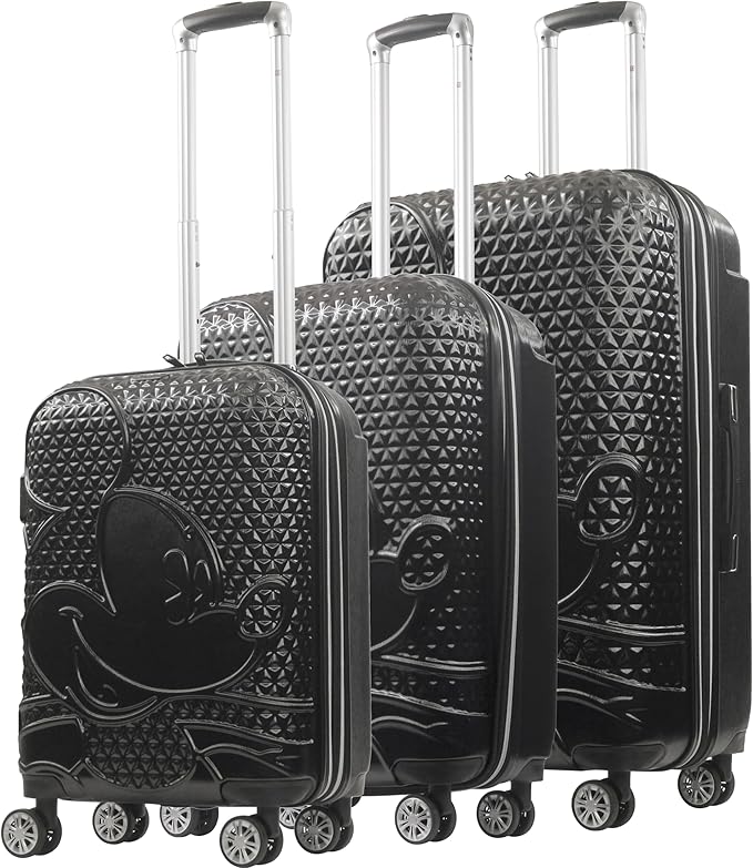 FUL Disney Mickey Mouse 3 Piece Rolling Luggage Set, Hardshell Suitcases with Spinner Wheels, 22/26/30 Inch, Black