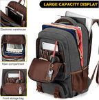 Tzowla Canvas Laptop Backpack, Bag for Men Women,Travel Work Rucksack Fits 15.6 Inch Laptop, Large Capacity Bookbag(Dark Grey)