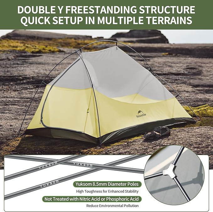Naturehike Cloud-Up Tent Lightweight Backpacking Tent with Footprint - Free Standing Ultralight Camping Hiking Backpack Tents