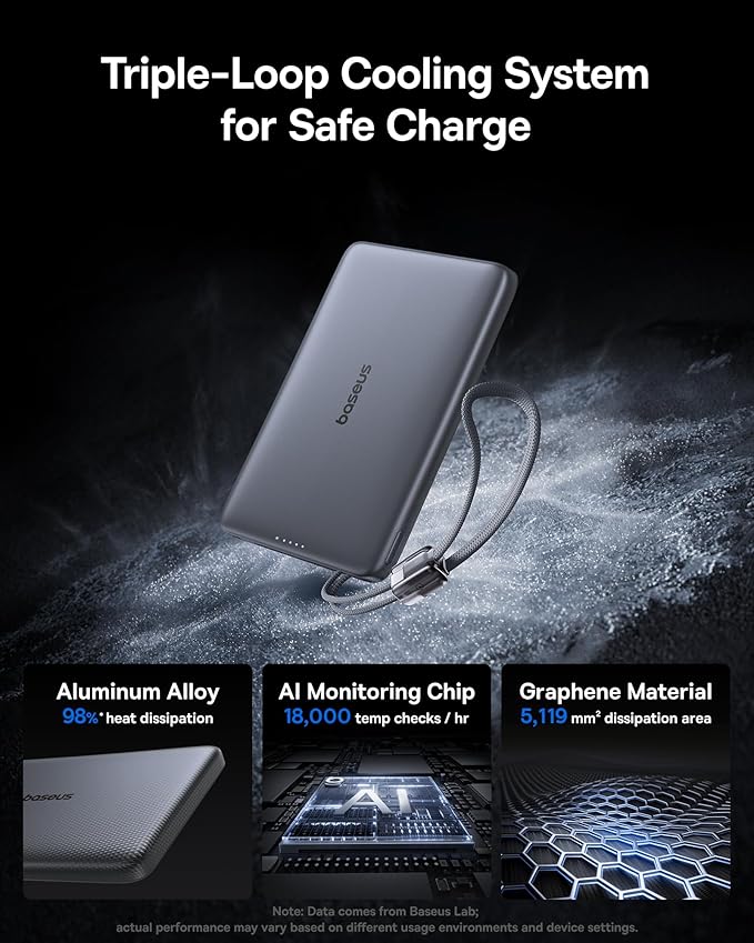 Baseus Picogo Qi2 15W Magsafe Portable Charger, 0.5" Ultra Slim 10000mAh Wireless Power Bank with 27W Built-in USB-C Cable, Magnetic Battery Pack for iPhone 17 Pro Max/17 Pro/Air/16/15/14/13/12