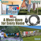 NAZOU Outdoor Retractable Clothesline, 3/16" 34ft+5ft Heavy Duty Coated Steel Wire Rope Clothes Line with Windproof Clamps, Portable Drying Line for Travel, Camping, Laundry, and Use