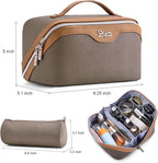 BOYATU Travel Makeup Bag Organizer Cosmetic Bag: 3 Pcs Set Make up Bags for Women with Handle - Waterproof Vegan Leather Toiletry Bags Travel Essentials Pouch with Compartments (A-02-Grey)