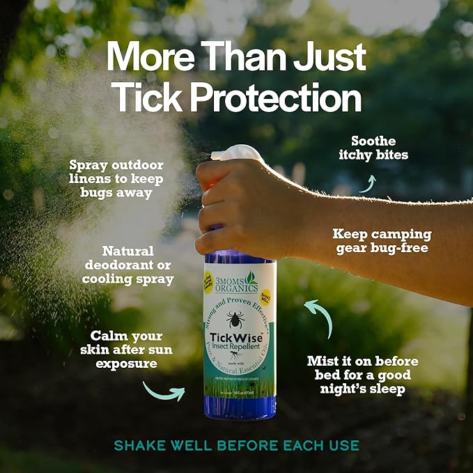 3 Moms Organics, TickWise 8oz Extra Strength Double Whammy 2-Pack - DEET- Free, Tick and Insect Repellent, Plant Based Essential Oils, All Natural Ingredients, Safe for Kids, Adults, Dogs & Horses