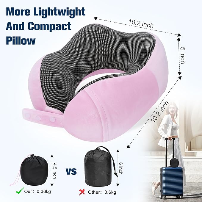 Cirorld Neck Pillow for Traveling, Travel Pillows for Airplanes,100% Pure Memory Foam Travel Neck Pillow, Adjustable Flight Pillow, Portable Plane Accessories with Eye Mask, Earplugs, Carry Bag