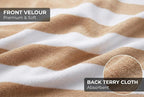 Premium Velour Cabana Beach Towel 2 Pack, 30” x 60” Soft Plush Cotton Pool Towel, Absorbent Quick Dry Towel for Beach and Pool (White Beige)