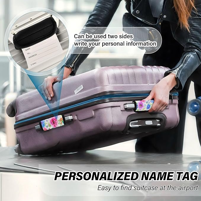 2 Pack Colorful Flowers Luggage Handle Wrap, Detachable Luggage Tag, Neoprene Suitcase Wrap with Comfort Grip & Bright Identifier for Suitcase, Travel Bag, Sports Bag
