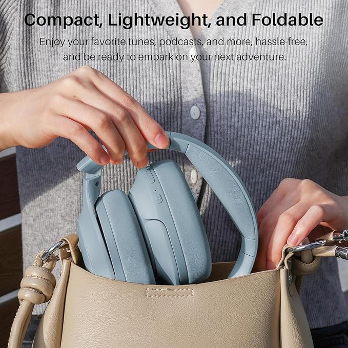 TOZO Hybrid Active Noise Cancelling Headphones, Wireless Over Ear Bluetooth Headset, 60H Playtime, Hi-Res Audio Custom EQ via App Deep Bass Comfort Fit Ear Cups, for Home Office Travel Blue