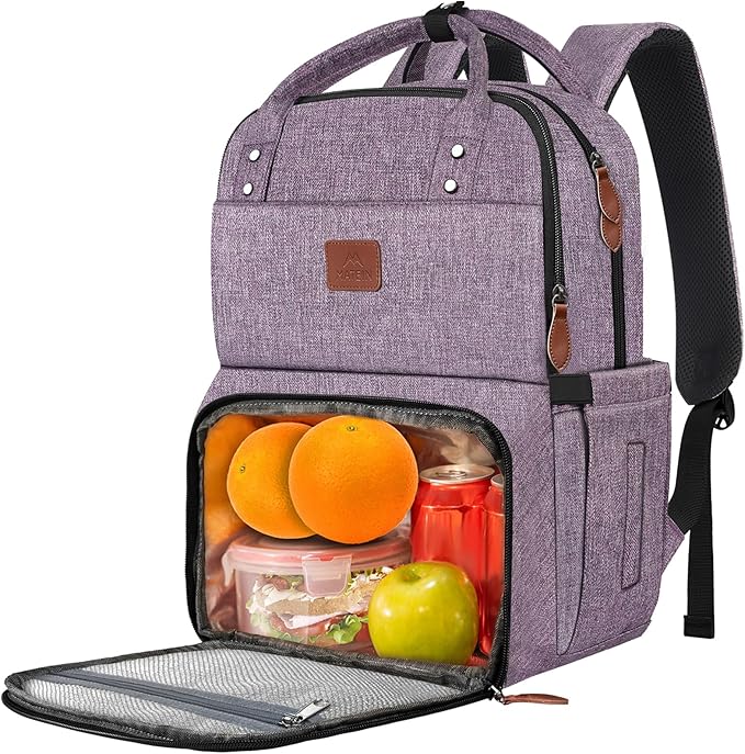 MATEIN Womens Backpack with Lunch Compartment, Fits 17 Inch Laptop Backpack, Water Resistant Cooler Backpack Tote Food Bag for Work College Travel Camping Picnic, (Purple)