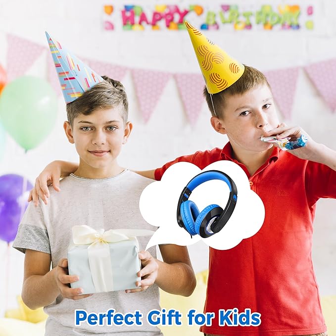 rockpapa Comfort+ Kids Headphones with Microphone, Boys Girls Student Over-Ear Headphones Wired Foldable for School Classroom Laptop PC Computer Tablet Black Blue