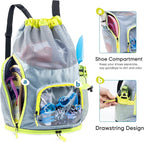 Mesh Drawstring Backpack with Shoe Compartment, Sandproof Beach Swim Bag with Wet Pocket, Pool Gym Shower Bag for Travel Summer Camp