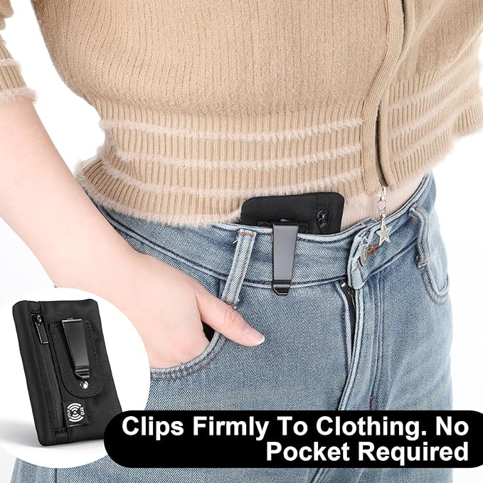 RFID Blocking Clip Stash Pocket, Ultra Thin Anti-Theft Travel Pouch, Compact Hidden Travel Belt Wallet for Cards & Cash Pickpocket Hidden Clips Stash Credit Card Holder for Everyday Carry Traveling