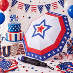 6 Pcs Patriotic American Umbrellas Red White Blue 4th of July Umbrellas with 8-Rib and Black Coating, Windproof