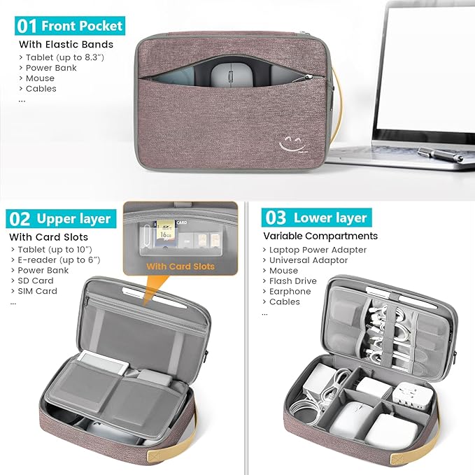 Travelkin Large Cord Organizer Travel, Electronic Organizer Travel Case, Expandable Cable Organizer Bag For Cords, Chargers Phone, Usbs, Tablet (Up to 10"), SD Card (Pink)