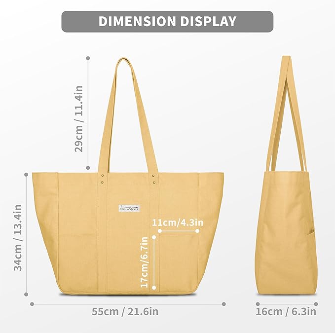 HOMESPON Large Canvas Tote Bag for Women Everything Bag with Pockets and Laptop Sleeve