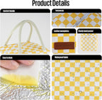 douyadady Lunch Bag Women/Men Lunch Box Women/Men (Yellow+White Checkerboard)