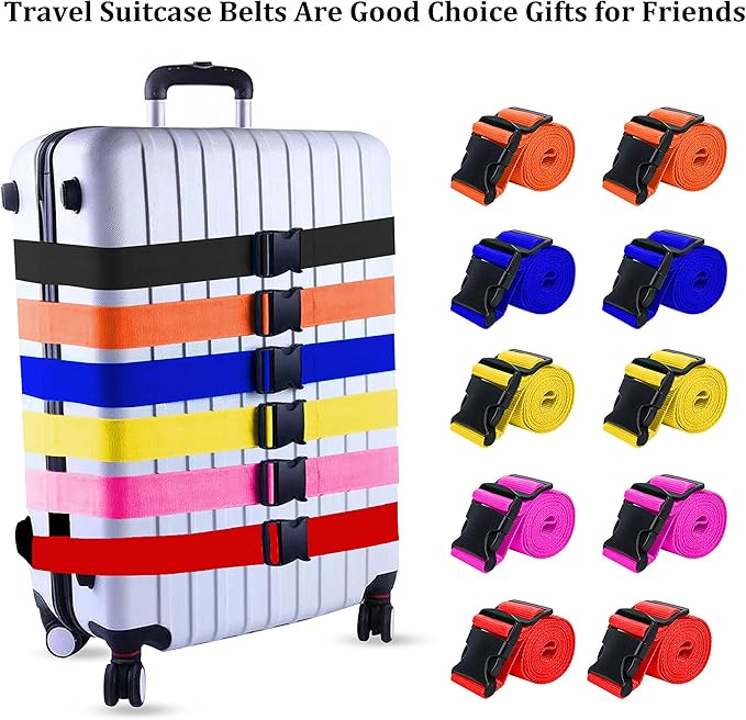 2 Pack Suitcase Straps, Bright Color Adjustable Luggage Belts, TSA Approved (Yellow)